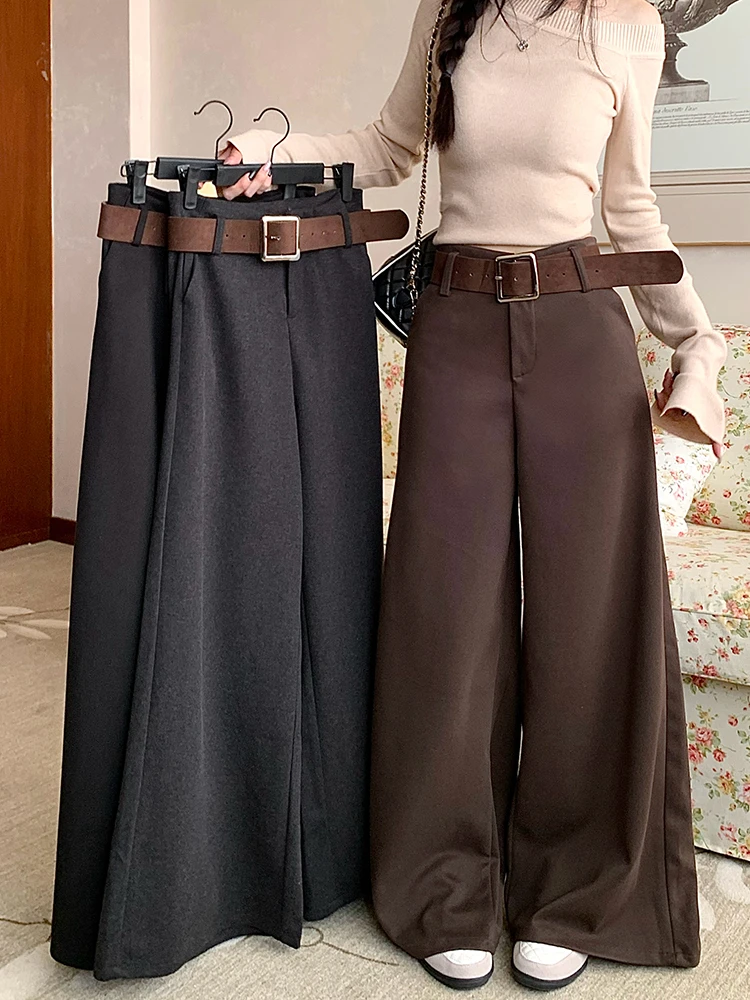 

Женские винтажные повседневные широкие брюки с высокой талией, женская уличная одежда, офисная одежда, однотонные свободные брюки полной длины