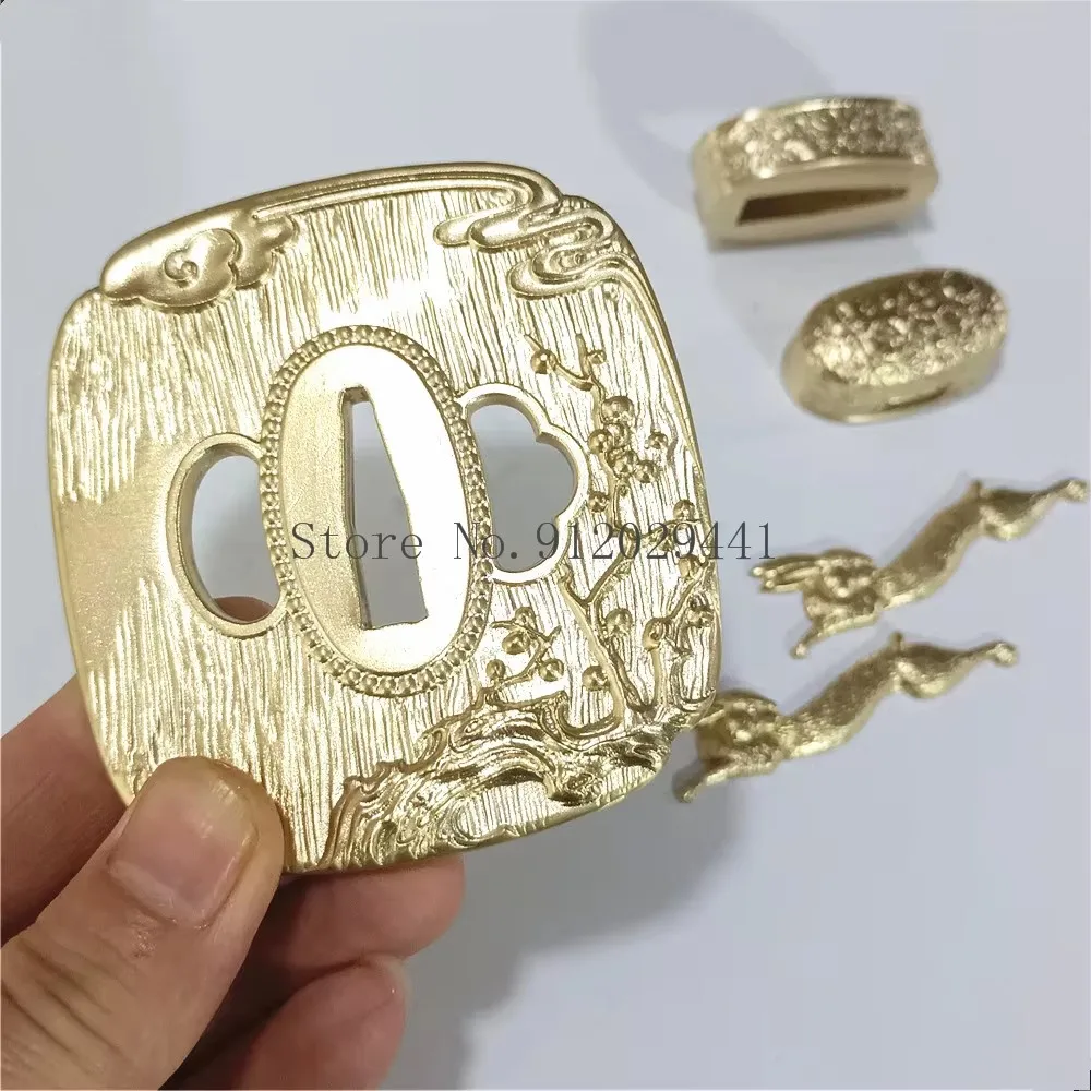 

Набор латунных медных фитингов Tsuba+Menuki+Fuchi+Kashira для японского самурайского меча Катана/Wakizashi/Tanto Guard