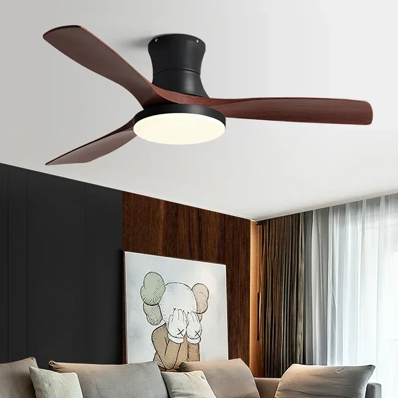 Low Floor Ceiling Fan Light Black Americans ABS Blade Ceiling Fan With Light And Control Indoor Restaurant Electric Fan 110V220V