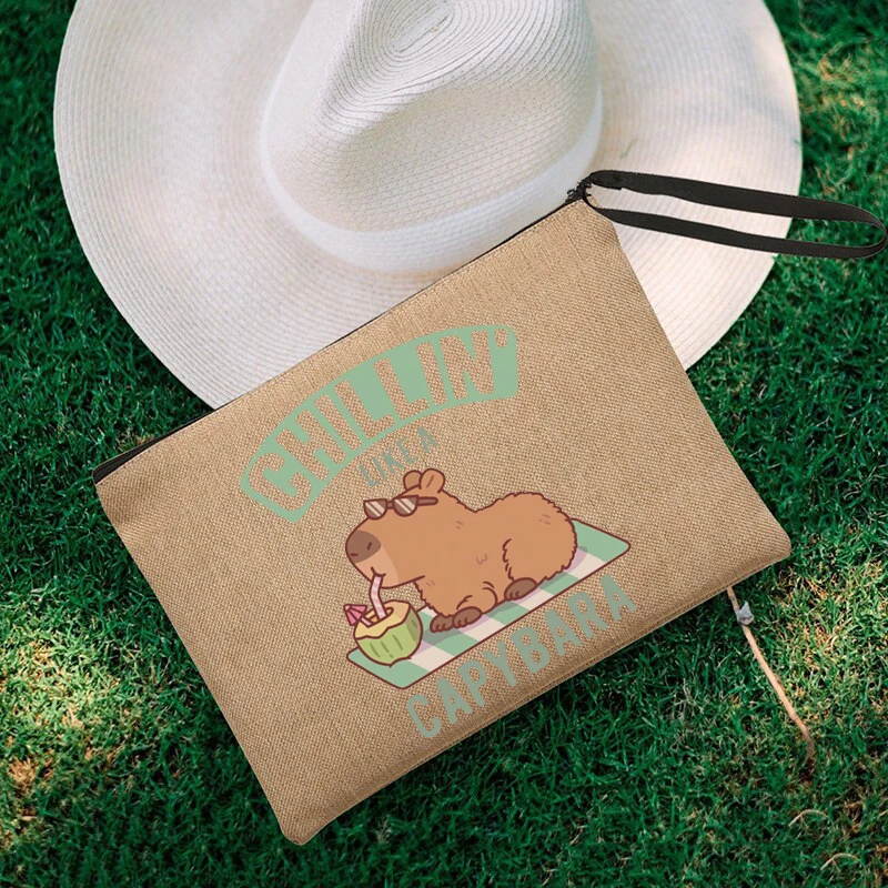 Bolsa de maquillaje con patrón de Capybara, organizador bonito, bolsa de lápices, regalo para ella, bolsa de cosméticos, estuche de maquillaje, artículos de tocador de viaje