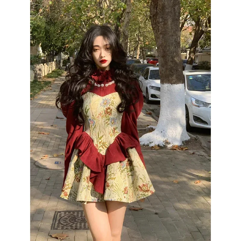 Elegant Women Dress Vintage Fairy Princess Long Sleeve Christmas New Year Dresses One-Piece Evening Party New Korean Chic Robes