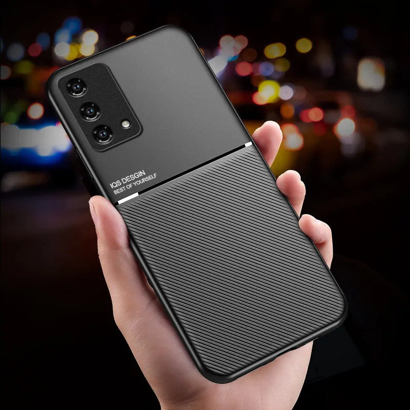 For OPPO A74 A94 4G Case Leather Texure Car Magnetic Holder Cover For OPPO A95 A72 A53 A55 A54 A92S Shockproof Silicone Cases