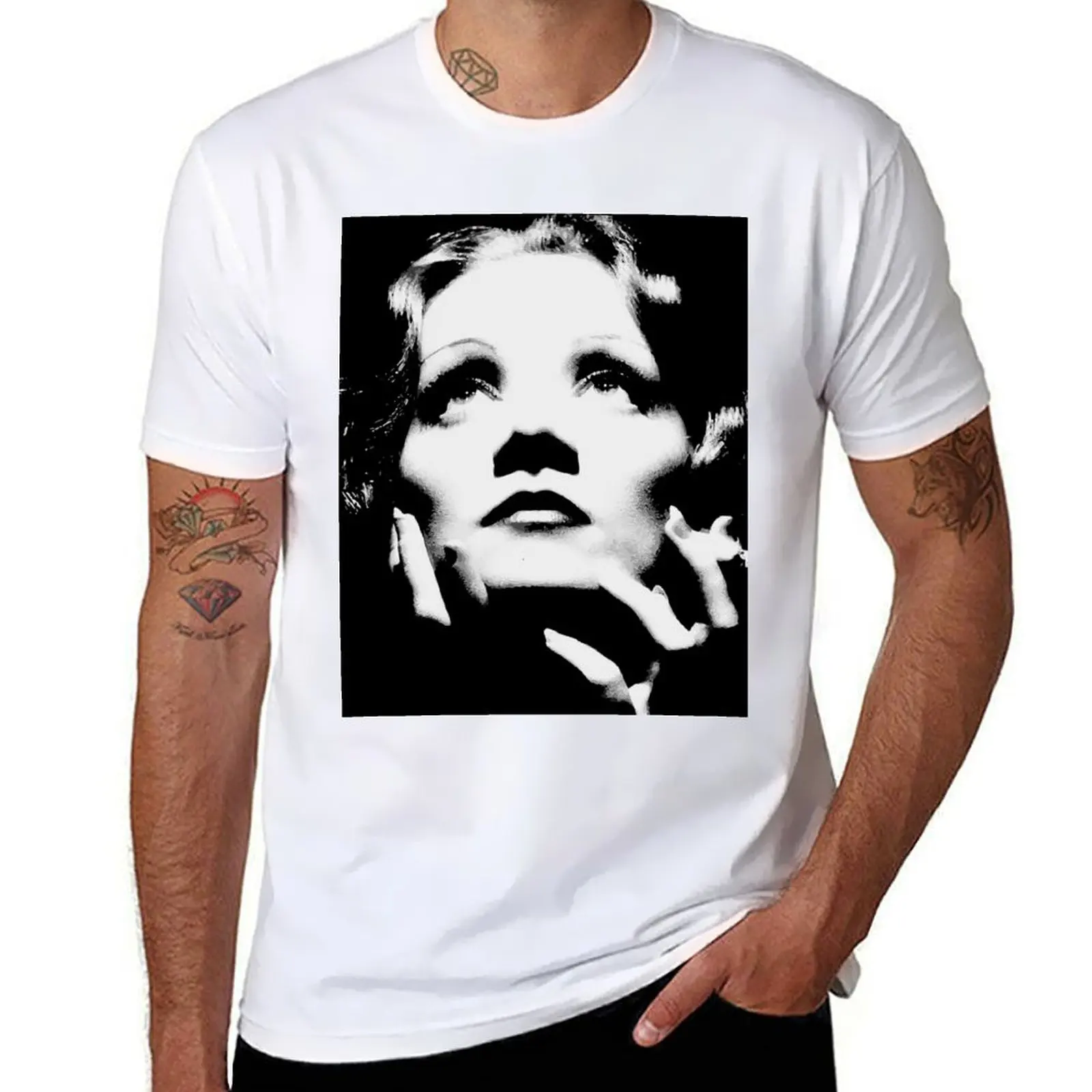 

Marlene Dietrich T-Shirt Simple Solid Color Crew Neck Tee