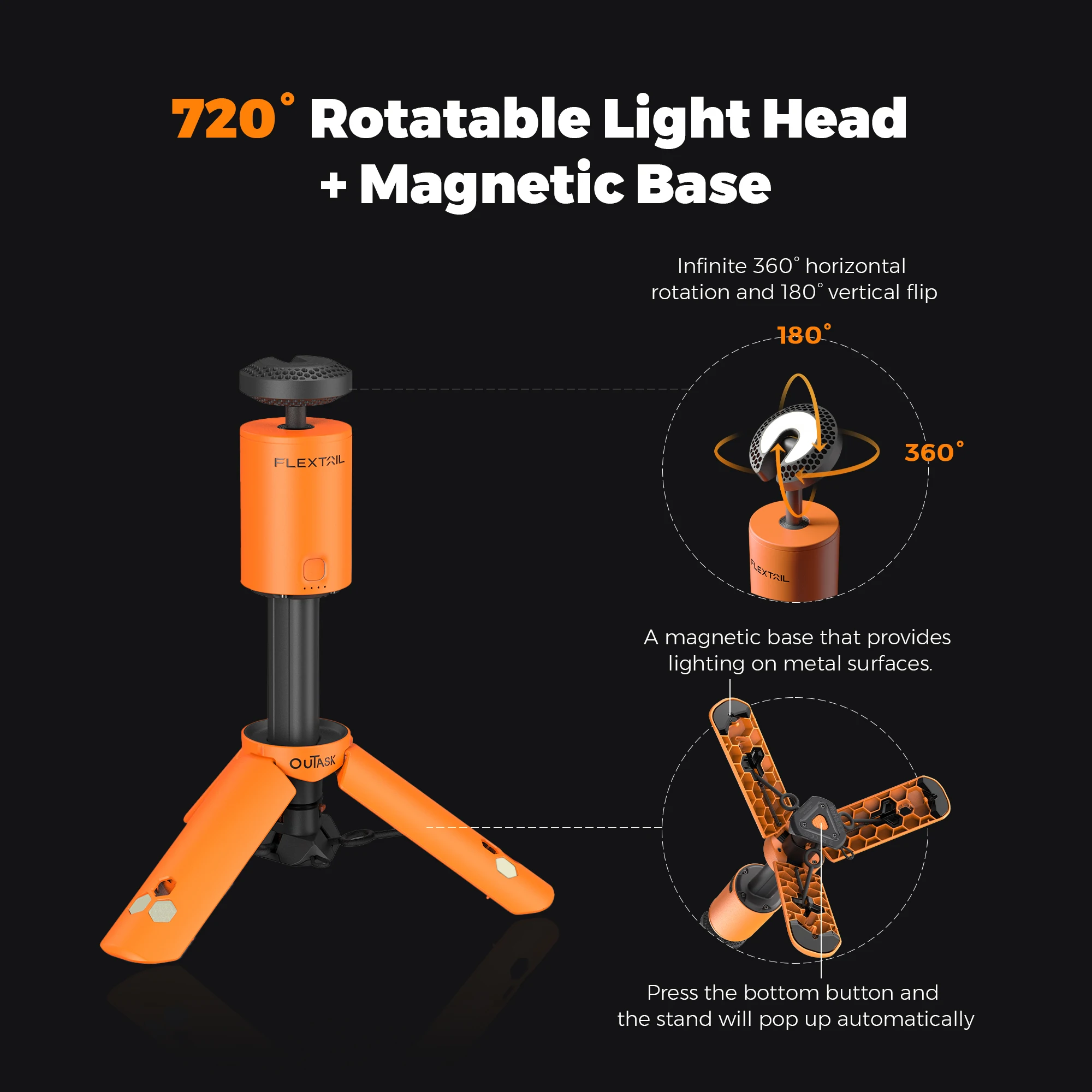 FLEXTAILGEAR EVO-linterna de Camping magnética telescópica FLEXTAIL x OUTASK con batería de 12000mAh, impermeable IPX6/IPX7