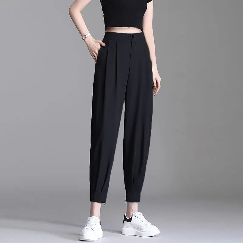 女性のズボン仕立てハーレムワークドレスクラシックヴィンテージ弾性 Y2k ストリート韓国ファッション G スラックスオフィスパンツ女性のための