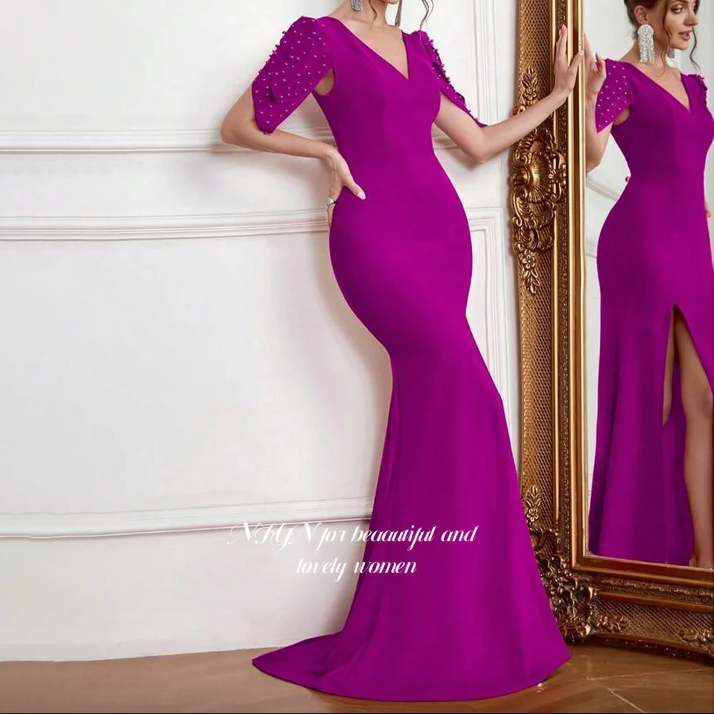 NFYN Mermaid Formal Gown with Pearls Prom Dress Short Sleeve Evening Dress فساتين مناسبة for Women Customized