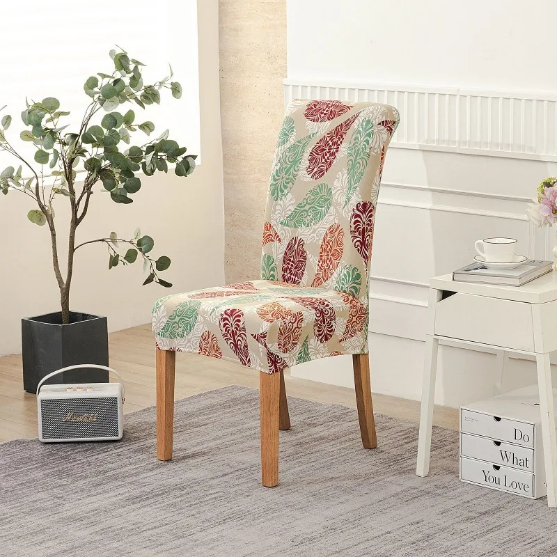 Printed Chair Cover Non-Slip Dustproof Integrated Backrest Elastic Dining Chair Cover All-Season Universal Modern Chair Cover