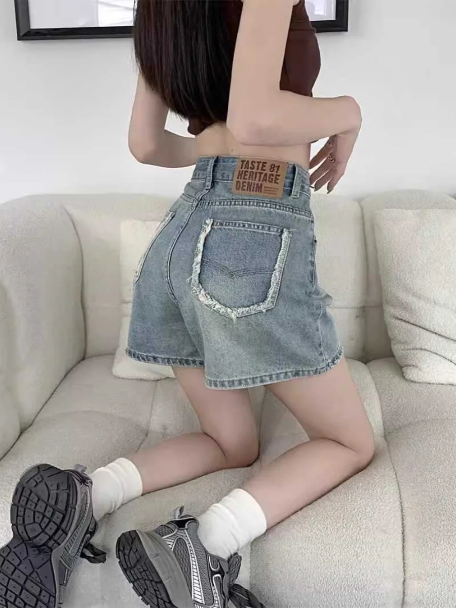 

High Waist A-Line Short Jeans Women's Summer New Style Slimming Loose Fit Hot Pants Design Sensation Denim Shorts for Young L...