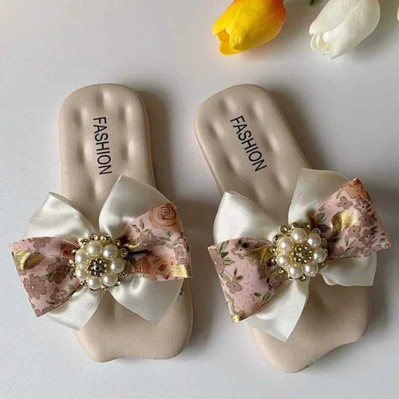 Girls Slippers Bow Children Summer Princess Shoes For Girls Non-Slip Soft Bottom Outdoor Sandals Slides Fashion Slippers CSH1421