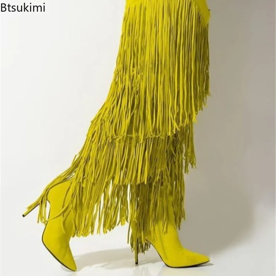 2026 Fashion Ladies Over Knee Belt Tassel Boots Autumn Winter Stiletto Stage Catwalk Model Boots Snake Pattern Street Sexy Boots view 2