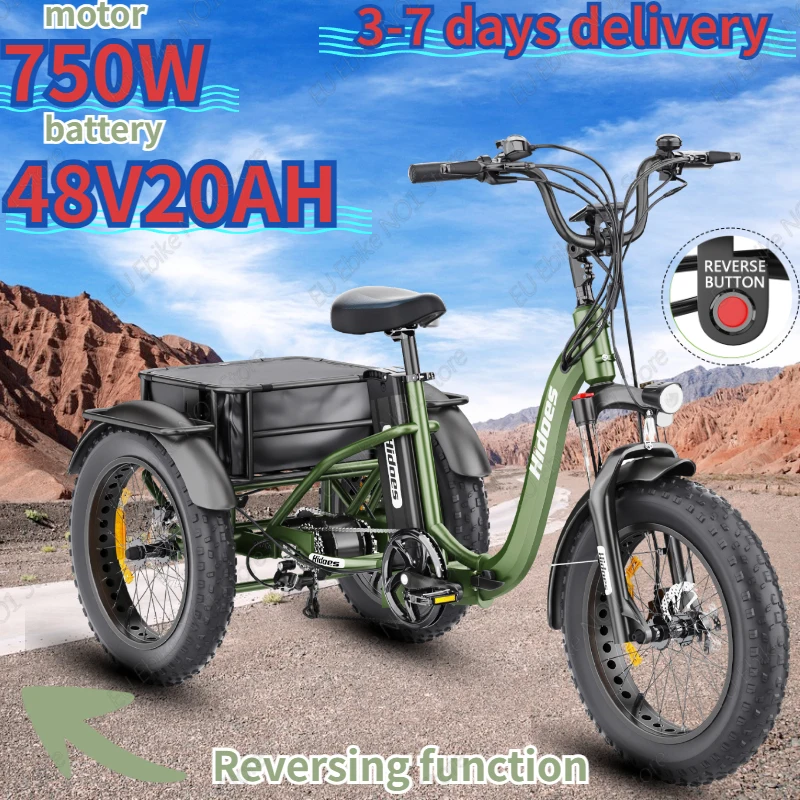 Electric Trike 750W Motor 48V20ah Battery with Reverse Function Cargo E-trike Adult Foldable 20*4.0 Fat Tire Electric Tricycle