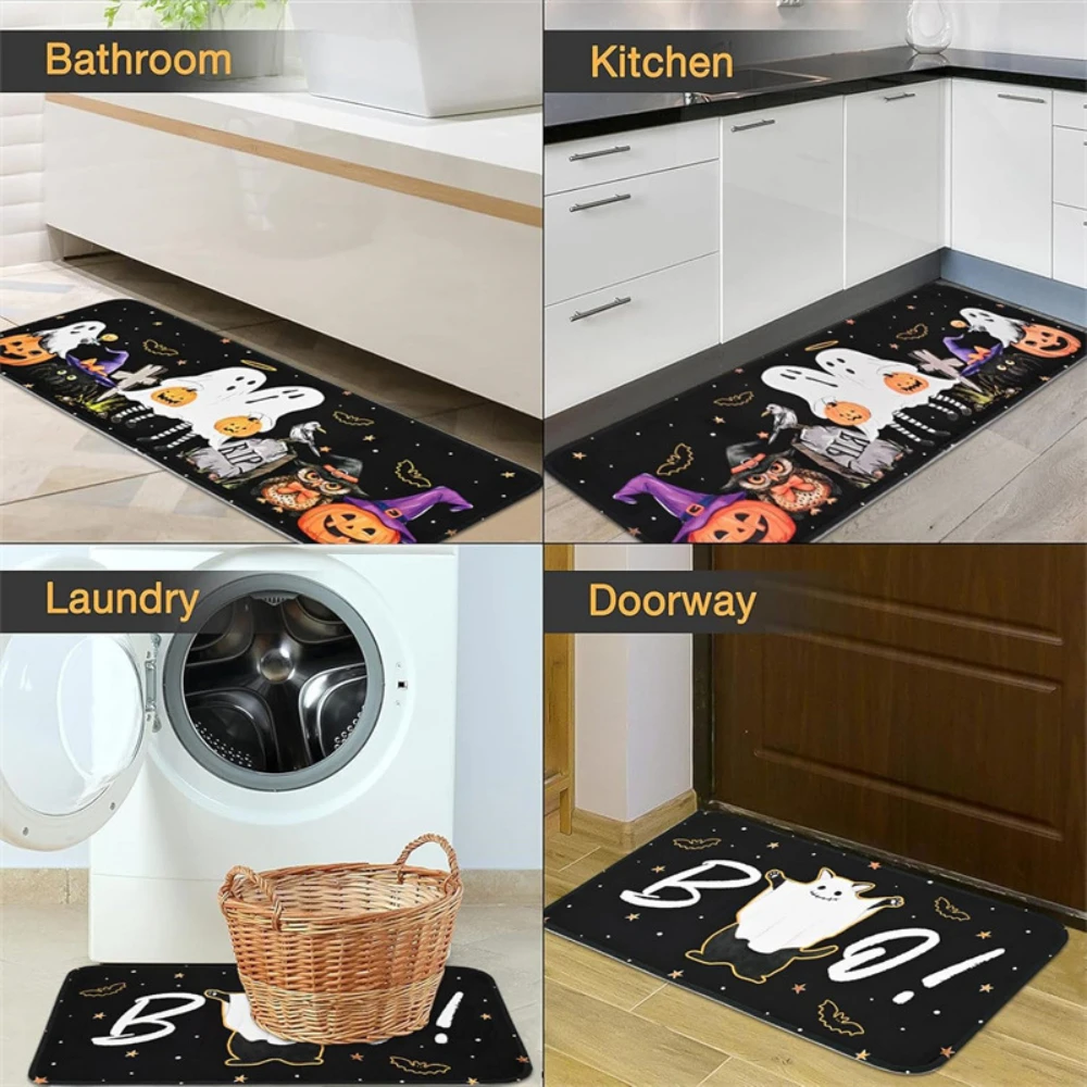 1 قطعة/2 قطعة بو مخيف لطيف شبح ترحيب البساط المطبخ الكلمة حصيرة غرفة الغسيل سجادة ضد الإنزلاق مدخل ممسحة ديكور المنزل هالوين