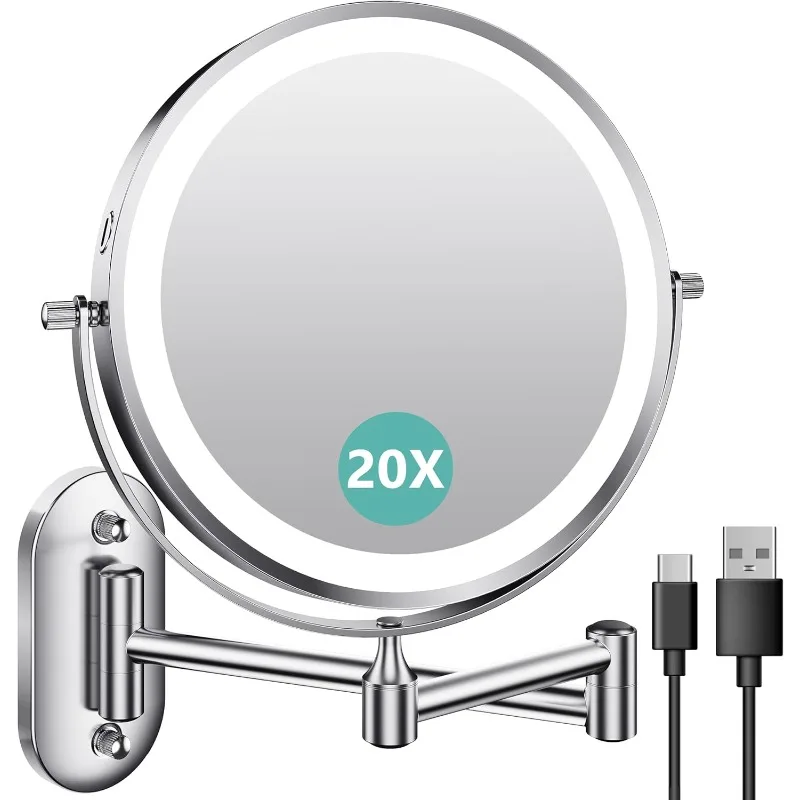 1X/20X Wall Mounted Makeup Mirror with Light, 8