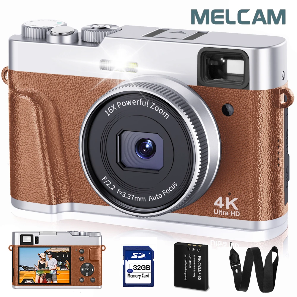 4K Digital Camera Auto Focus 48MP Vlogging Camera for YouTube and Anti-Shake Video Camera with Viewfinder Flash & Dial (Brown)