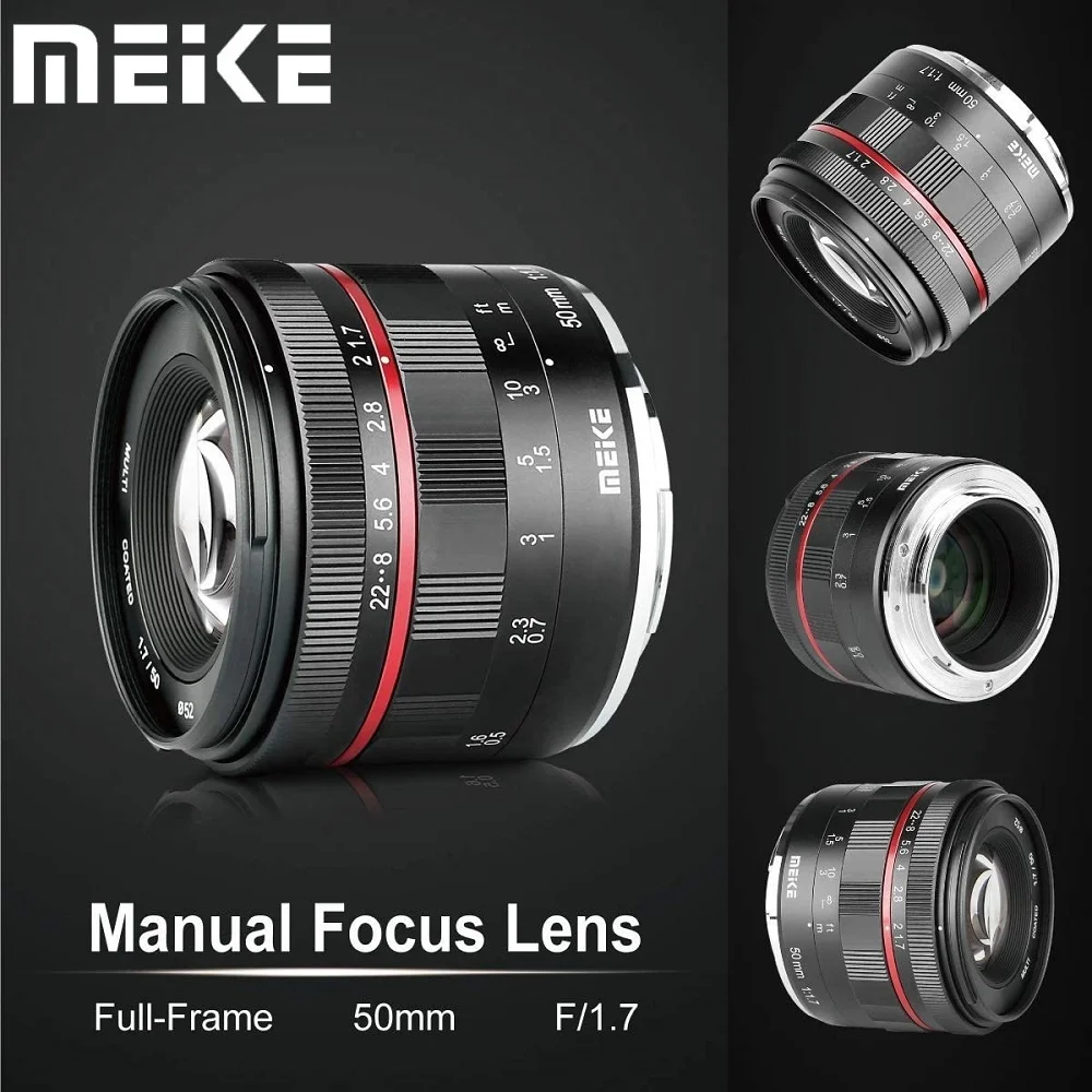 Meike 50mm F1.7 Full Frame Manual Focus Lens for Sony E-Mount A7 A7II A7III A7RIII A7IV A9 A6000 A6300 A6500 A6700 A7R4 A7C A7S