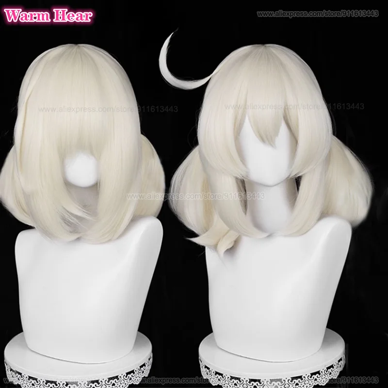 New! Klee Cosplay Wig  42cm Milk White Double Ponytail Wigs Cosplay Anime Wig Heat Resistant Fibre Wig + A Wig Cap