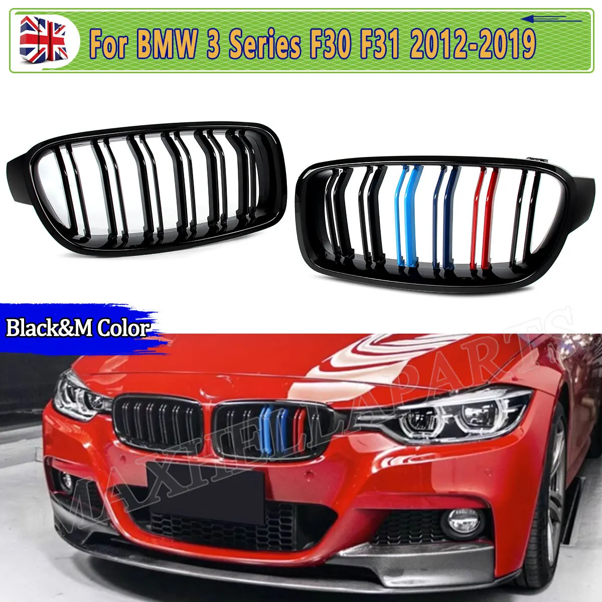 

ДЛЯ BMW F30 Глянцевый черный гриль F31 3 SERIES 318d 320d 330i 340i 2012-2019 M PERFORMANCE ПАРА ПЕРЕДНЕЙ KINDEY GRILL BONNET M ЦВЕТ