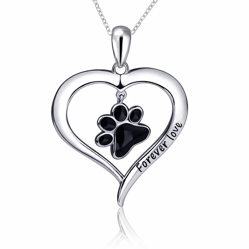 Xiaojing 925 Sterling Silver Love Enamel Cat and Dog Paw Pendant Necklace 2020 Women's Fashion Jewelry Factory Outlet Free Ship