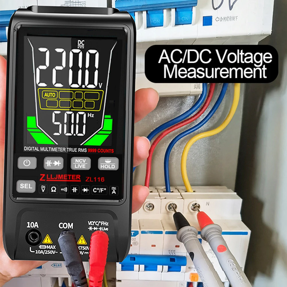 Usb de carregamento grande tela inteligente multímetros digital dc corrente verdadeira rms capacitância elétrica automática ohm temp multimetro teste