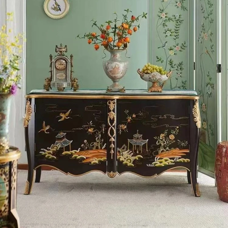 

Neoclassical Chinese style living room porch cabinet black high-end corridor decorative cabinet villa