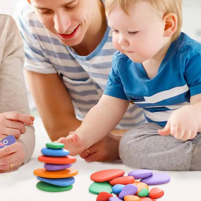 Juego de actividades de guijarros, rompecabezas de adoquines de arcoíris, juguete de aprendizaje en casa, juego de piedras de equilibrio, Montessori, Educación Temprana