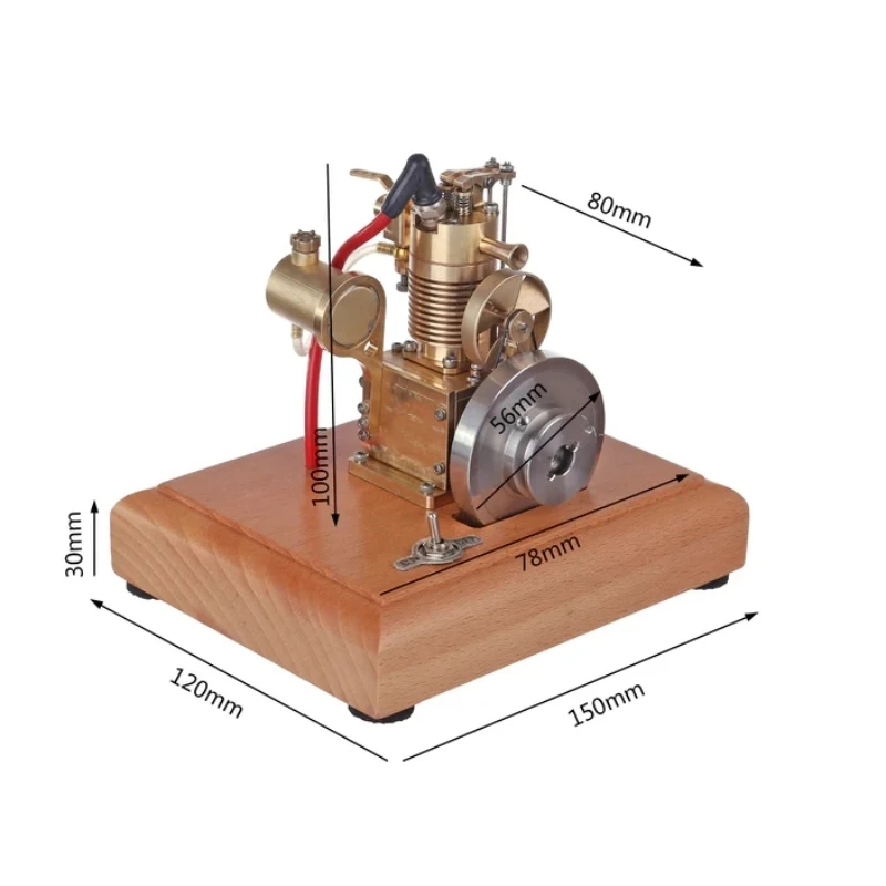 M16 4-Stroke Gasoline Engine with Wooden Base Vertical Air-Cooled Single Cylinder Model Toy Can Be Used As A Teaching Aid