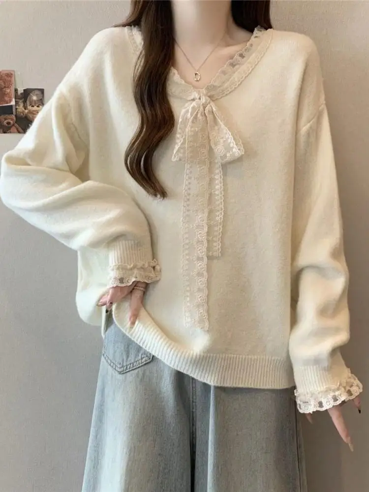 

plus Size Women's Lace Trim Knitwear Tummy Cover up Sli Slimming Base Layer irt round Ne ort Sle for Autumn Winter