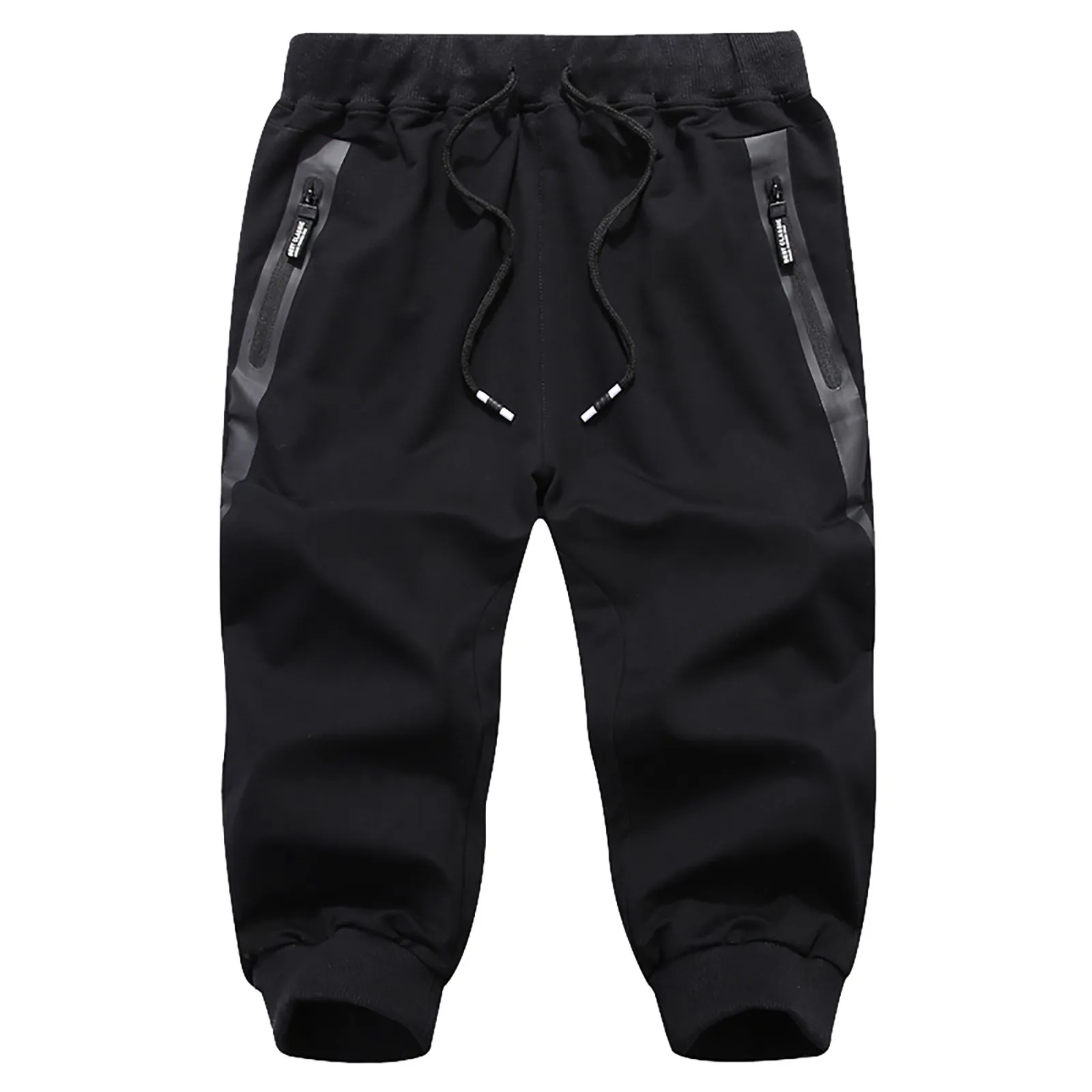 Men's Zipper Casual Drawstring Three-Pocket Sports Trousers Cropped Men's pants