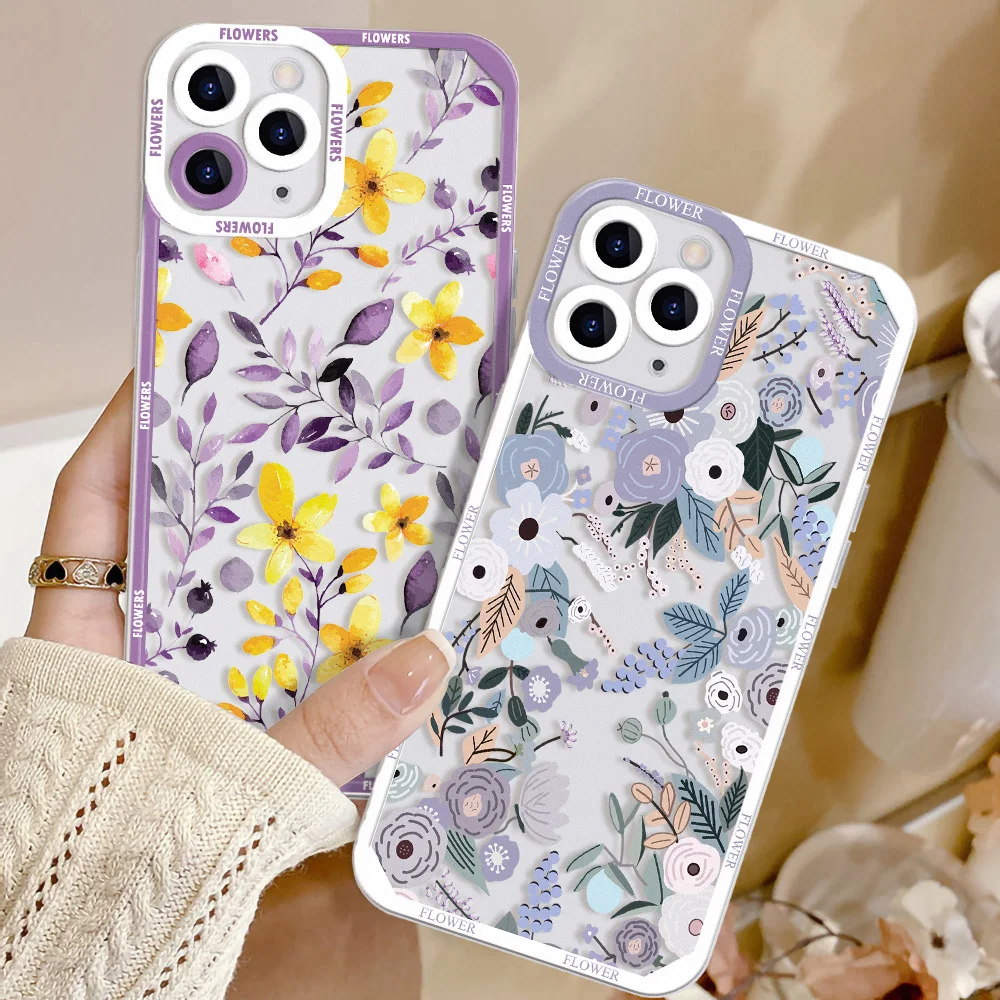 Flower Phone Case For iPhone 11 Case iPhone 13 12 14 15 Pro Max 12 13 Mini XR XS X 7 8 15 Plus SE 2020 Soft Silicone Back Cover