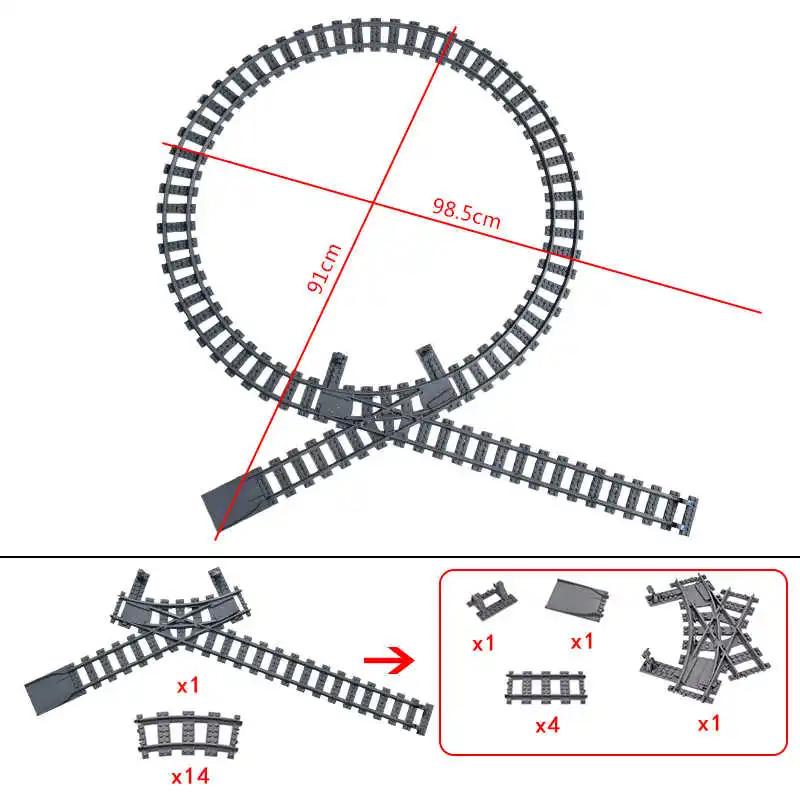 MOC Creative Expert Ideas City Train Tracks Straight Curved Switch Crossings Rails Bricks Building Blocks DIY Toys for kids gift