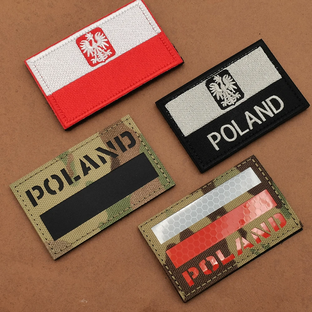 JWK Special Force Krajowa Poland Tactical Embroidery Flag Patch Army National Flag Of Poland Reflective Black IR Poland Applique