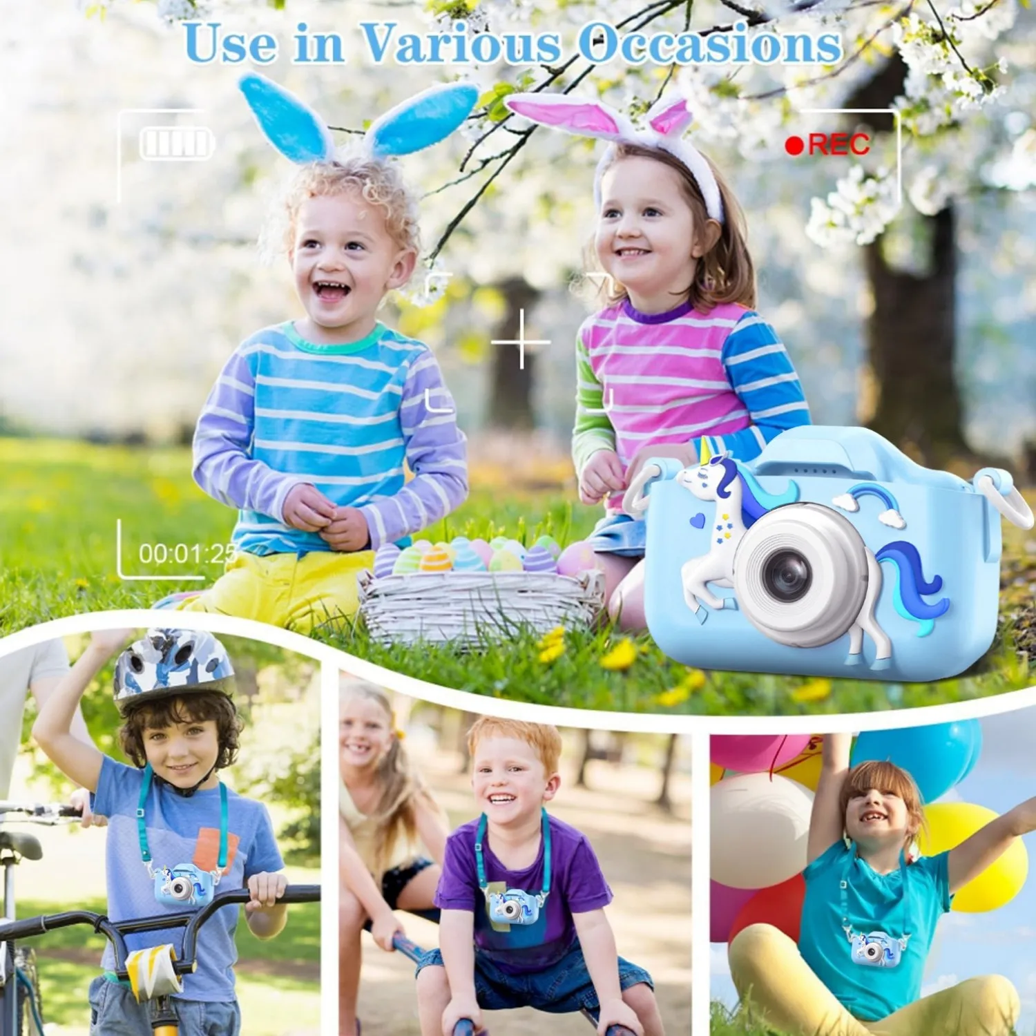 INOCTI Dziecięce Aparaty Jednorożec Silikonowe Etui Podwójne Aparaty Fotograficzne dla Dzieci Aparat Wideo HD Zabawki Prezenty na Boże Narodzenie Urodziny