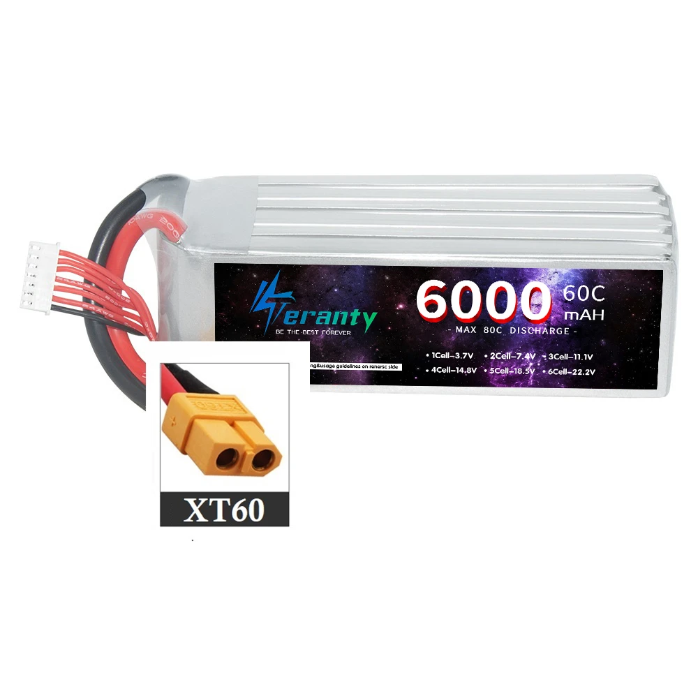 Teranty 6000mAh 6S 22.2V 60C RC Lipo Batterij Oplaadbare Batterij Voor RC Auto FPV Truck Helikopter met XT60 XT90 Connector