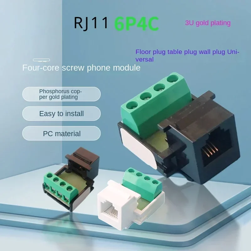 10 RJ11 CAT3 telephone socket adapters model wiring 6P4C connector module terminals, black and white