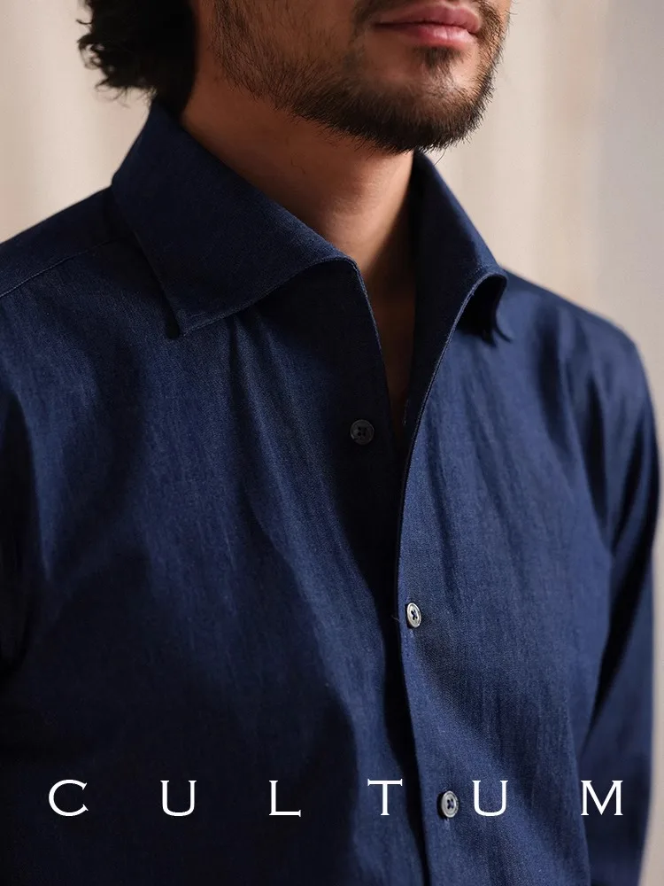 Csa de Negocios Casual de Manga Larga para Hombre, Estilo Italiano, de Aodón Puro CULTUM, Corte Entallado, Cuello Clásic...