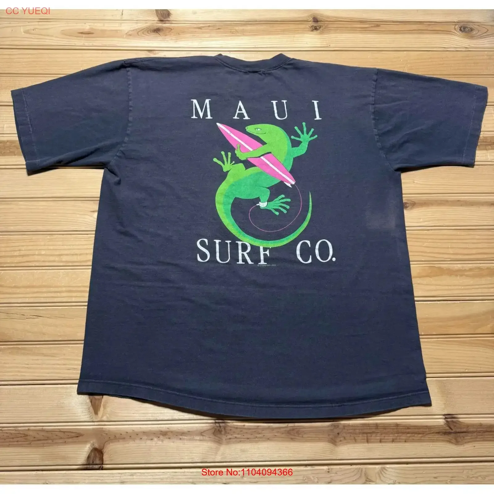 Camiseta Vintage de los 90s Maui Surf Co Hawaii Gecko Lizard Beach Surfing Souvenir Talla Grande, Estilo Vintage Lavado, Streetwear Elegante para Hombre