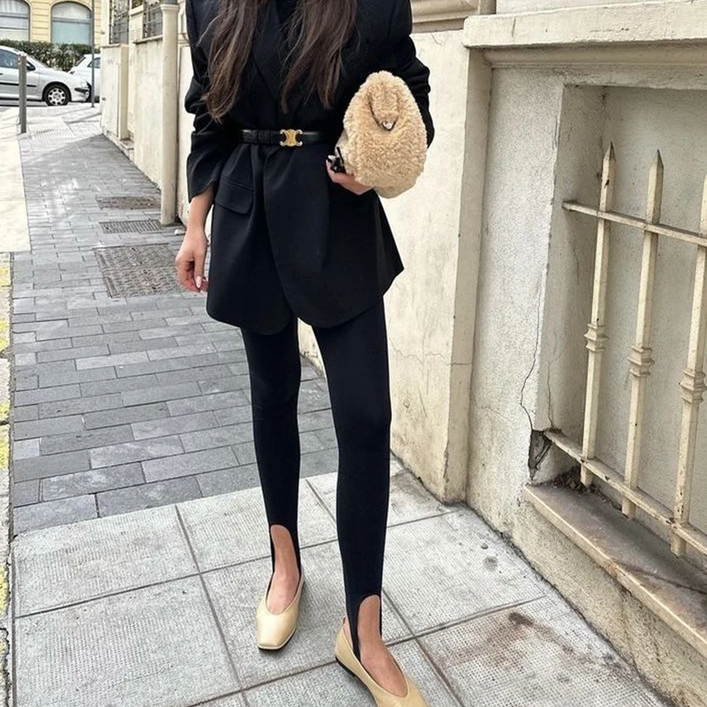 Women Stirrup Leggings High Waist Elastic Tight Yoga Pants with Foot Straps Dance Gym Workout Ribbed Tights Pants Streetwear