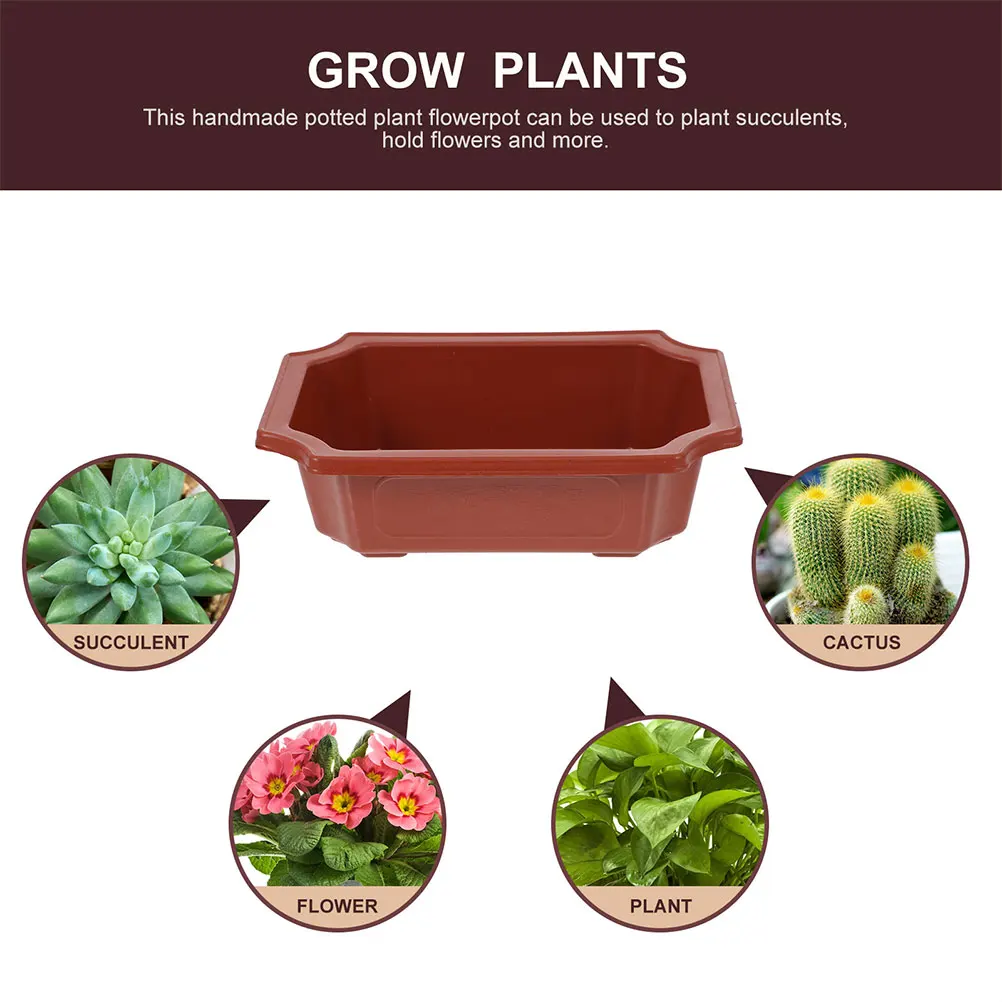 10pcs Rectangular Red Flowerpot Imitation Ceramic Bonsai Planting Pot Lightweight Practical Garden Indoor Office Decor