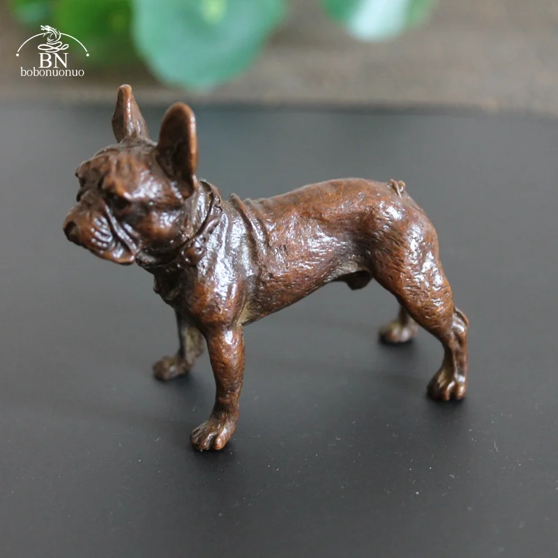 Copper Desk Ornaments Bulldog Miniatures Figurines Handmade Retro Brass Animal Pet Dog Statue Home Decorations Accessories Craft