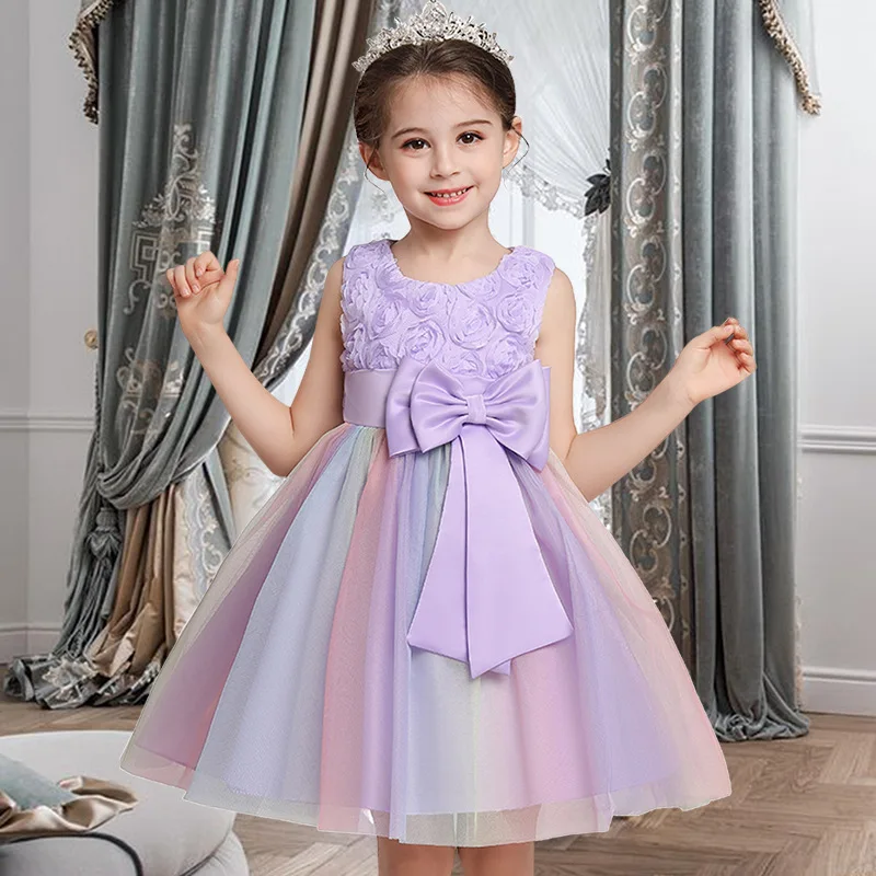 2-10 Years kids Formal Princess Dress Girl Elegant Birthday Party Sleeveless Flowers Dresses Christmas Clothes