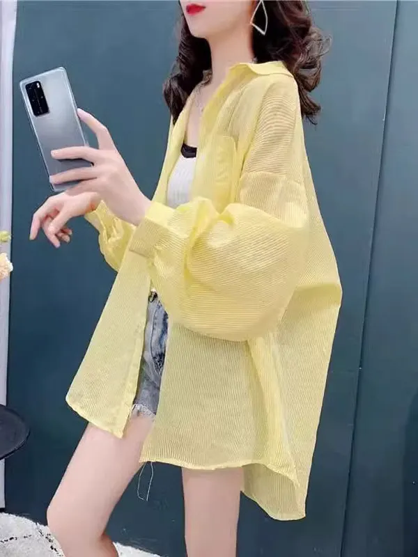 

Women's Loose Fit Long Sve Ice Silk UV Protection irt Thin Breathable Summer New Sle Large Size Chiffon Outerwear