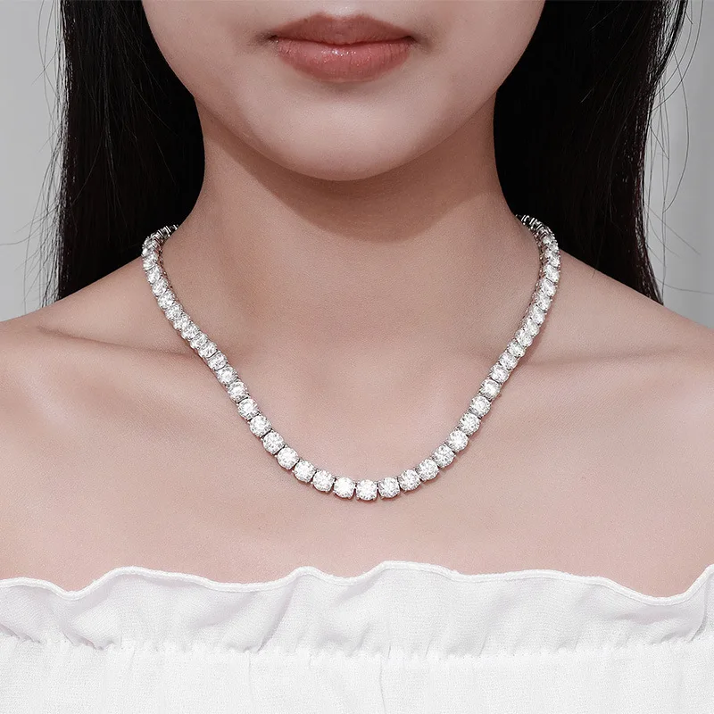 Luxury Solid Platinum PT950 Women's 1 karat Moissanite Diamond Necklace 6.5mm Four Claw Tennis Neck Chain