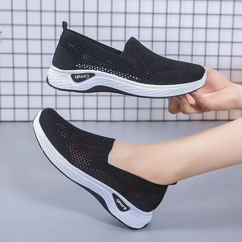 Women\'s Shoes Summer Comfort Plus Size Ladies Mesh Breathable Sneaker Socks Women Light Casual Sports Shoes Flat Women Loafers