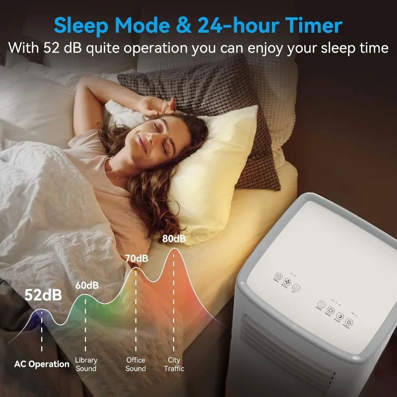Climatizzatori portatili, CA portatile da 8500 BTU fino a 360 quadrati, 3 IN 1 con telecomando, modalità Sleep, kit Windows, bianco