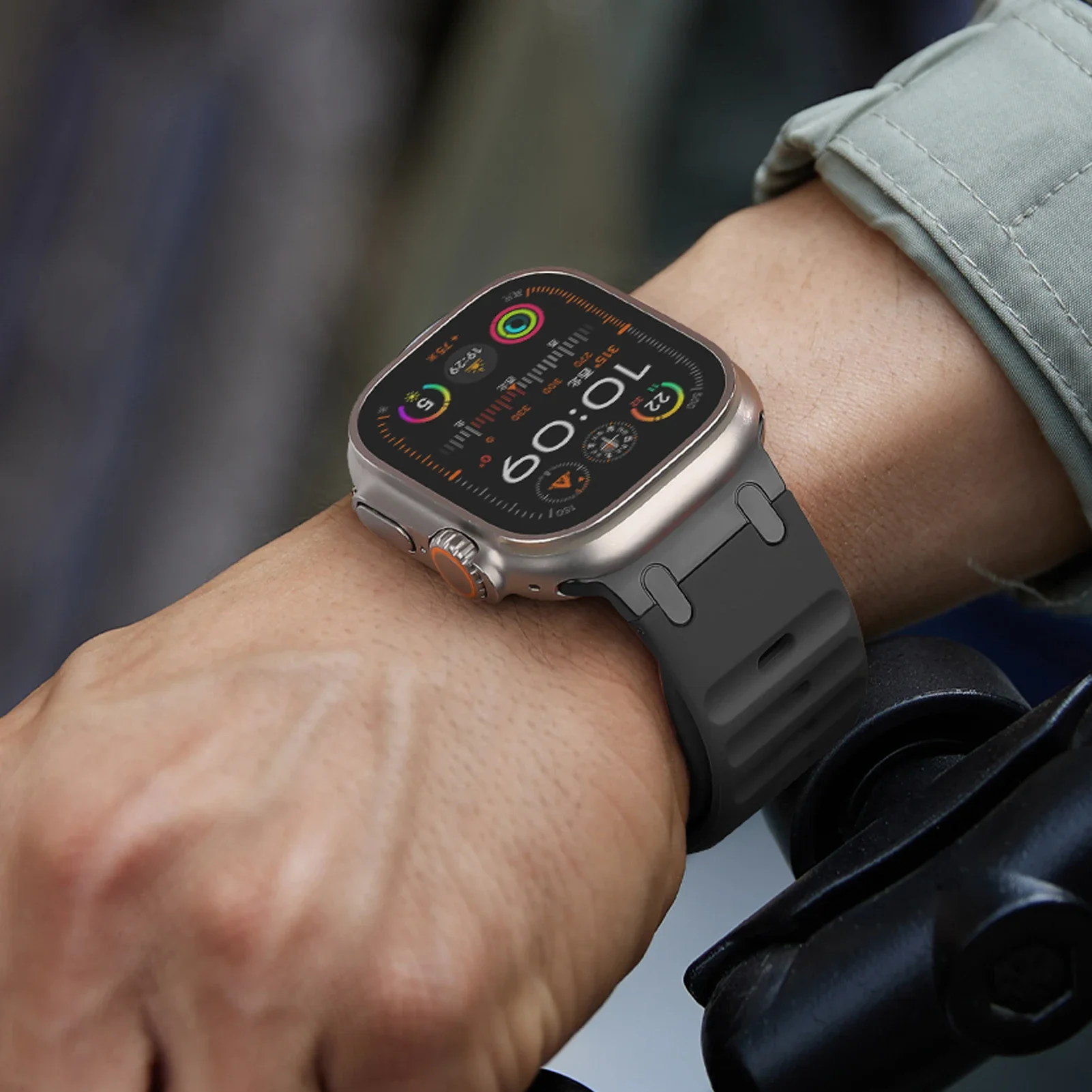 Pulseira esportiva de silicone para apple watch ultra 2 band 49mm pulseira correa de aço inoxidável iwatch série 9 8 7 se 10 45mm 44mm 46mm