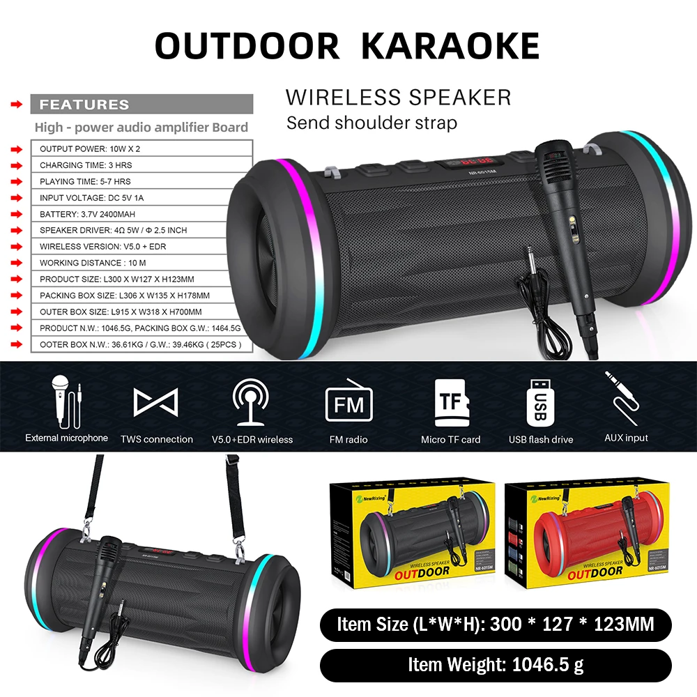 Haut-parleur Bluetooth 5.0, 20W, VTIN, avec micro, Portable, pour l'extérieur, sans fil, basses lourdes, son stéréo, caisson de basses