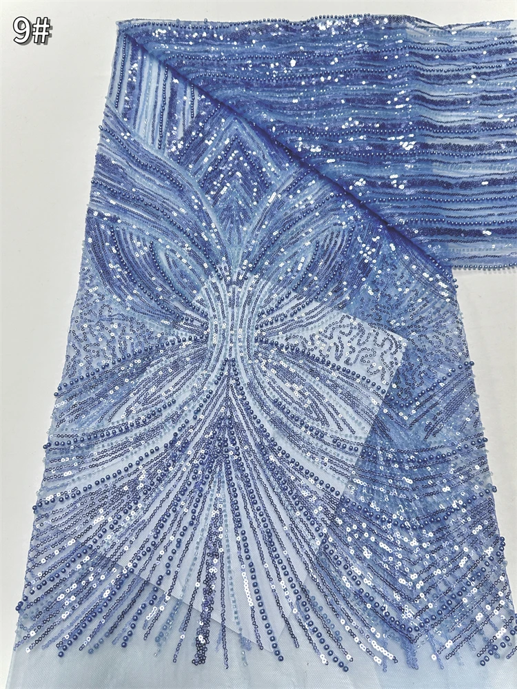 

African French Mesh Lace Beads Fabric Luxury Nigerian Net Lace with Sequins Wedding Dresses For Women High Quality 5yards