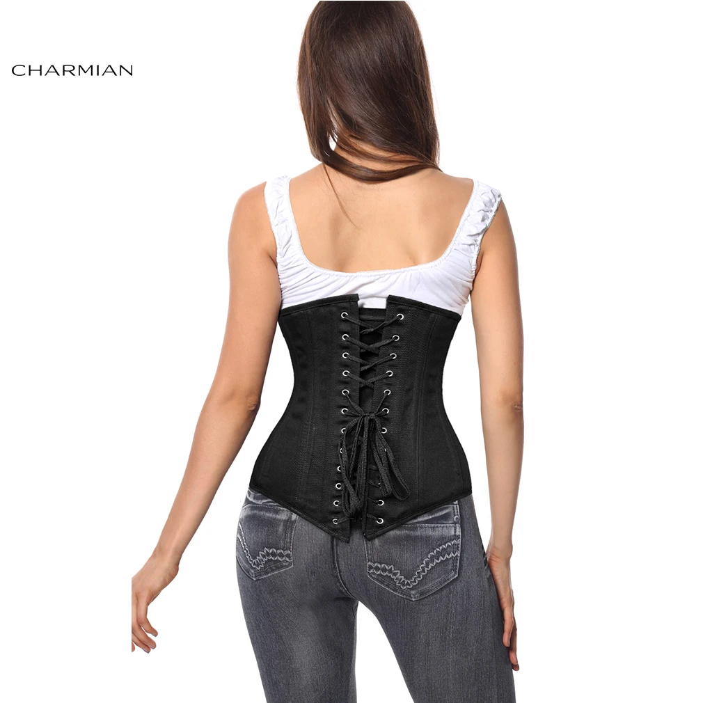 Charmian Women Cotton Corset 26 Steel Boned Plus Size Short Torso Underbust Corset Waist Trainer Hourglass Corset Goth Clothing