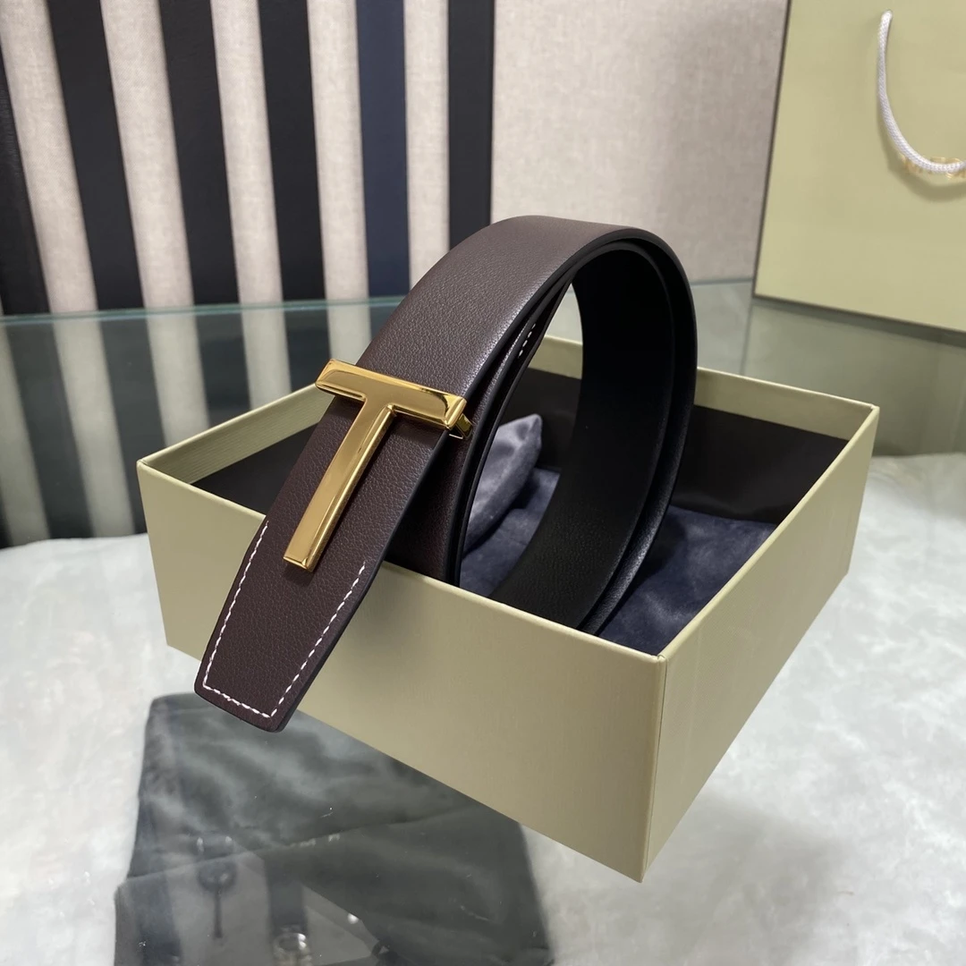 High Quality Luxury Goods Designer Men cowhide T-shaped Reversible Buckle Belt With Double-sided Use T Buckle Gift Box T03