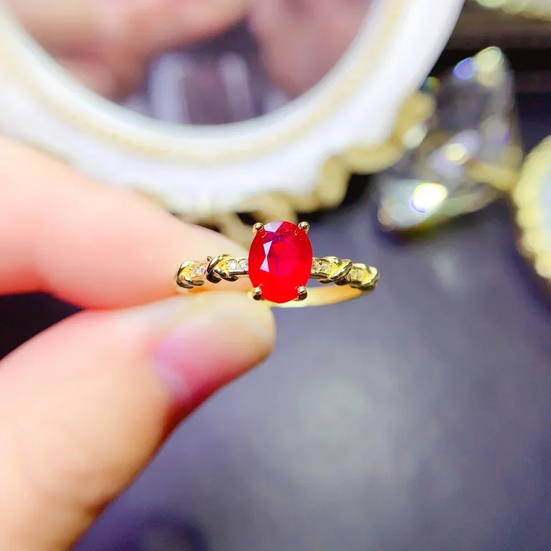 

Natural Ruby Ring 925 Silver Certified 6x8mm Red Gemstone for Girls Holiday Gift Carrying Certificate Beautifully Wrapped